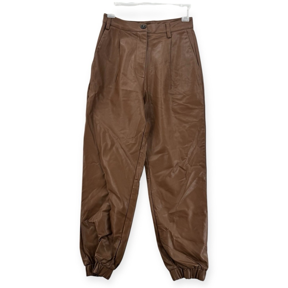 Olivaceous Pants Womens Small High Rise Faux Leather Pleated Jogger‎ Tan NWOT